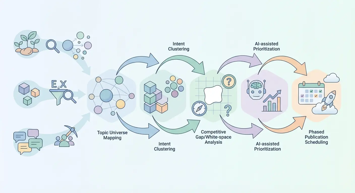Five-step topic universe mapping model for enterprise SEO content calendar and topical authority strategy
