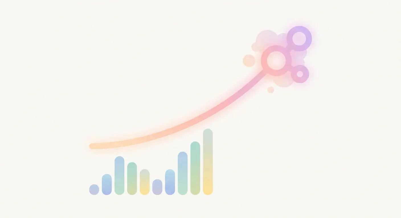 Abstract infographic showing organic traffic growth curve and rising bar chart as content velocity increases with automated WordPress publishing