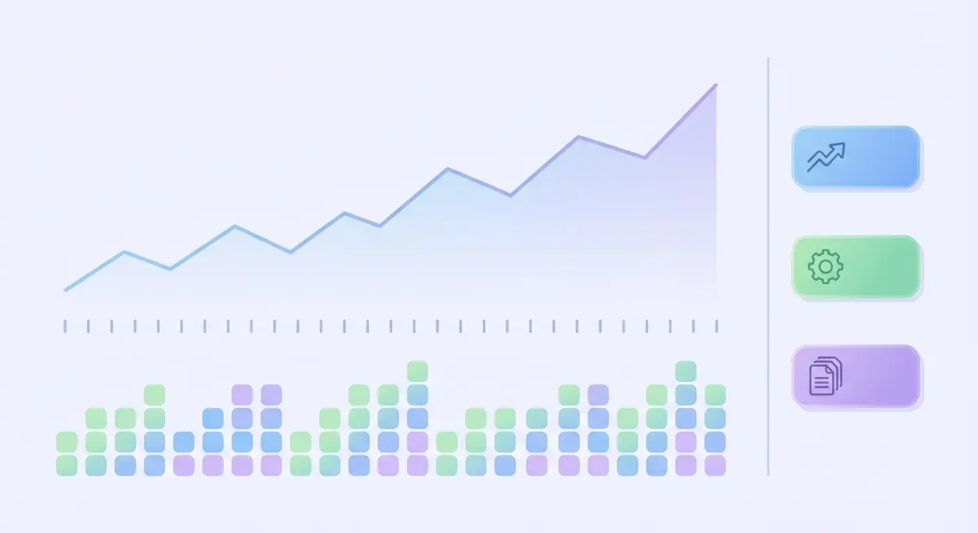 30-day WordPress traffic growth chart showing automated content publishing cadence, rising organic sessions, and monthly post volume from content automation