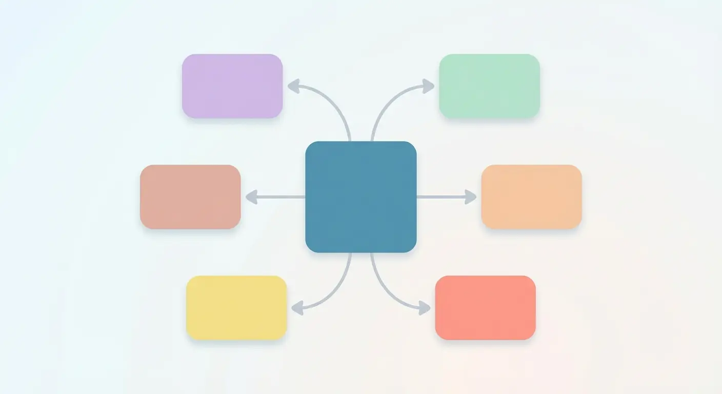 Pillar-cluster content architecture diagram showing a central pillar page connected to surrounding cluster articles in a hub-and-spoke structure for topical authority