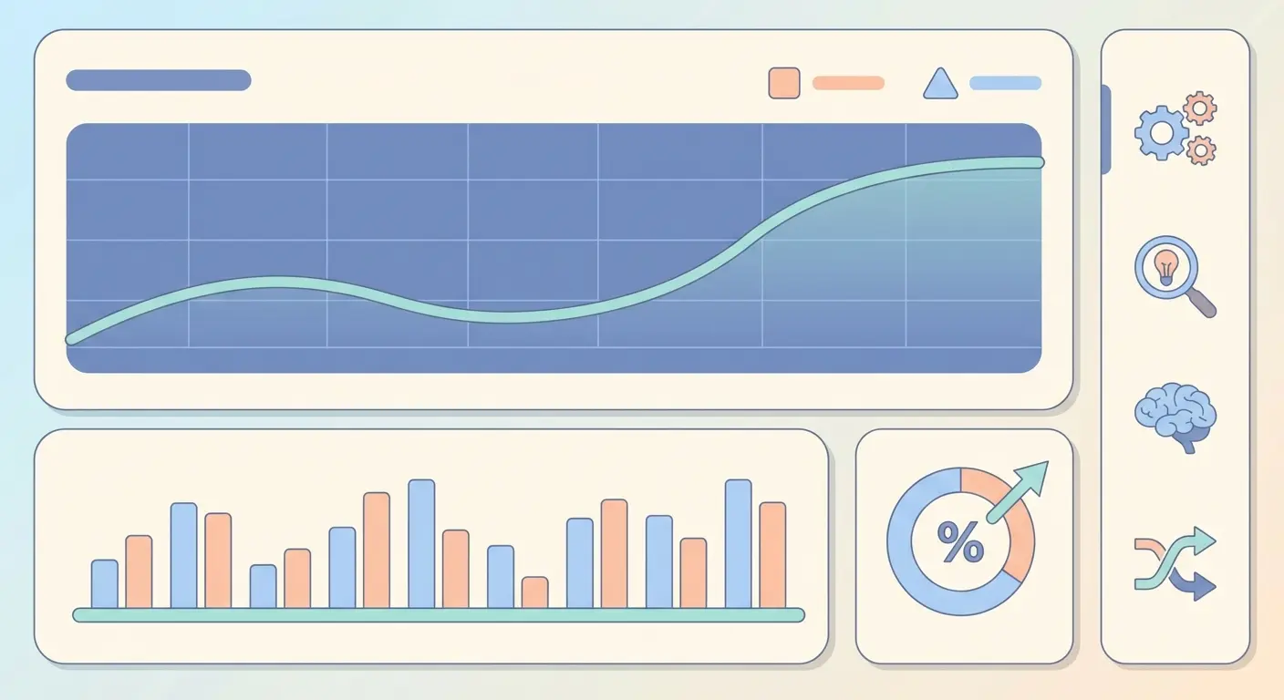 AI-powered SEO content automation dashboard showing organic traffic growth charts and KPI metrics