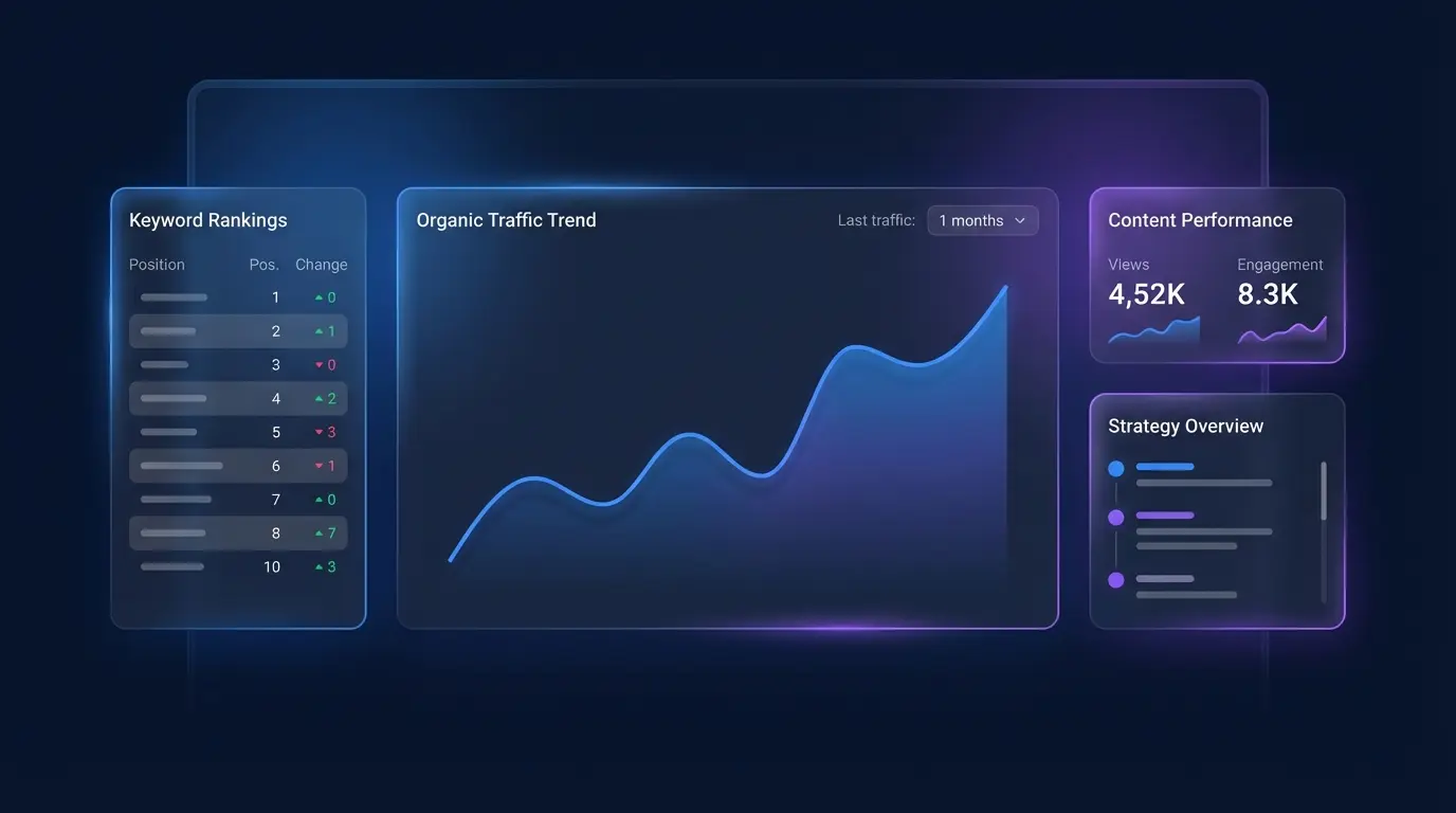Authenova SEO Dashboard — organic traffic analytics and content performance