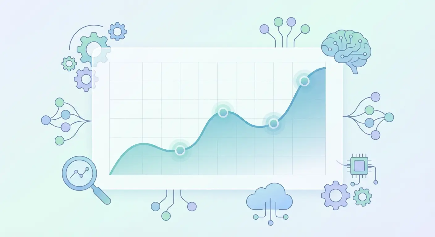 Analytics panel showing upward-trending organic traffic growth driven by AI SEO tools over a 90-day period