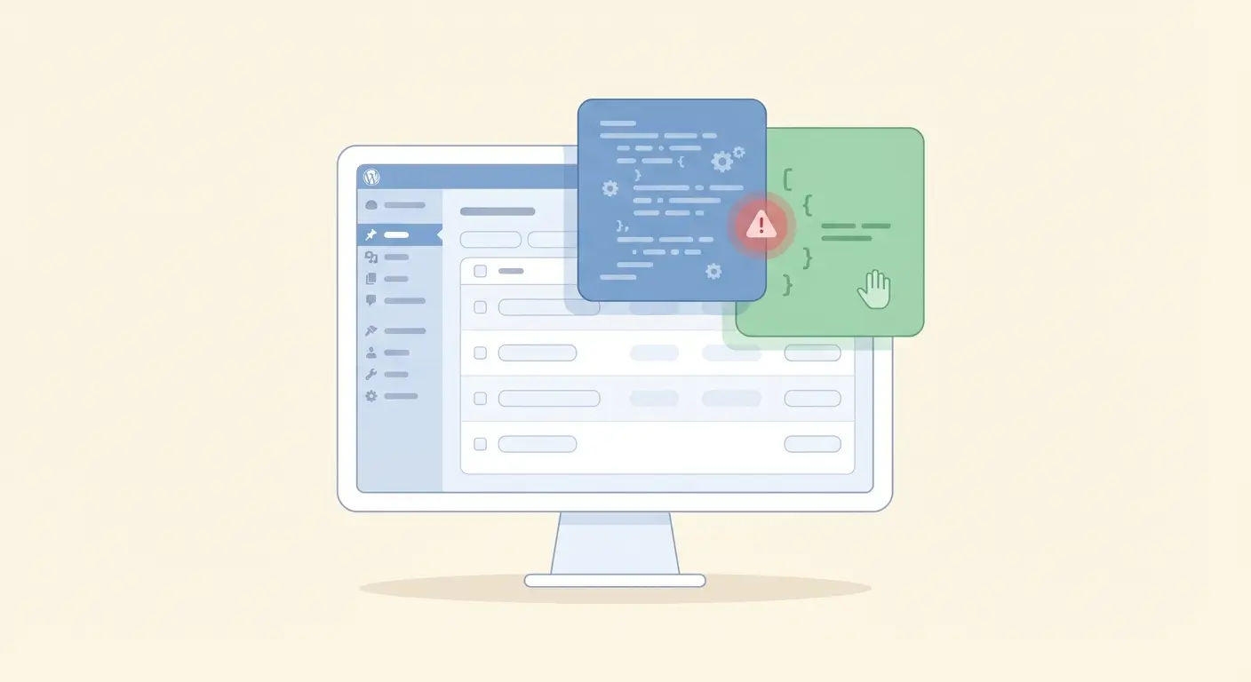 WordPress admin screen showing duplicate schema conflict between auto-generated JSON-LD from an SEO plugin and manually added structured data blocks